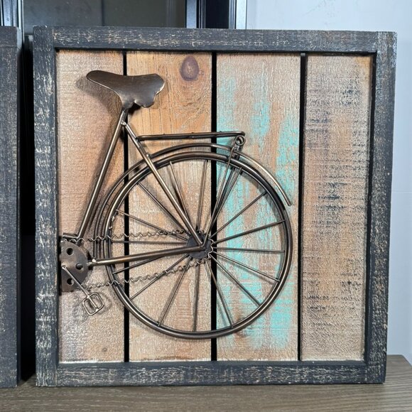 Rustic Farmhouse Bicycle Wall Art Duo — Metal & Wood Panels - Picture 4 of 6